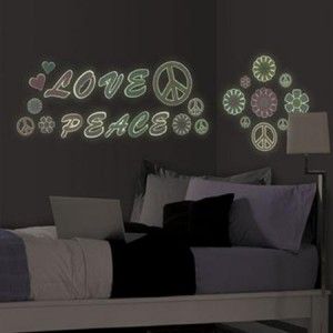 Glow in The Dark Peace Sign 27 Big Wall Decals Love Flowers Room Decor 