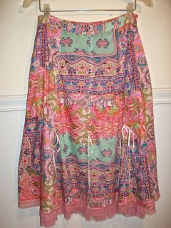 April Cornell M Floral Prairie Boho Skirt Delicate Ribbons Pink Blue 