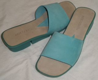    Spring It Women Leather Slides Slippers Shoes BLUE Aqua Teal 7 5
