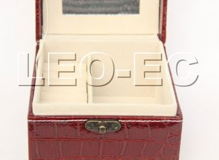 Vintage Square Dark Red Leather Jewelry Boxes Carrying Cases Toilette 