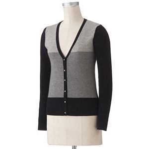 Apt 9 Colorblock Cashmere Cardigan Sweater Black Grey Medium Retail 
