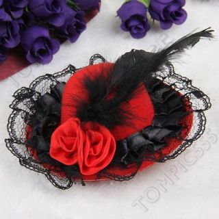   Lace Mini Top Hat Pink Rose Hair Alligator Clip Party Fascinator