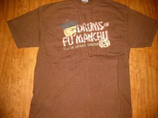 DRUMS OF FU MANCHU lrg T shirt retro Satans Surgeon logo from 1940s 