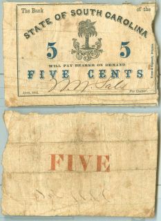 five cents state of south carolina 1862 s 488 129113