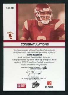 2009 Press Pass Authentics Mark Sanchez Rc Rookie Auto /25 USC Trojans 