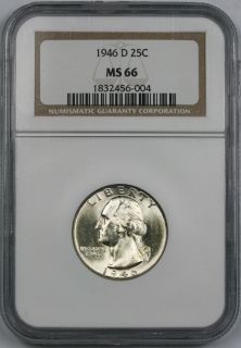1946 d washington quarter dollar 25c ms 66 ngc time