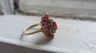 Vintage ruby/diamond ballerina ring 14 k yellow gold, size 5