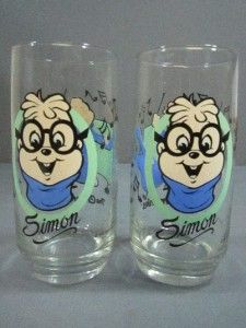 VINTAGE CHIPMUNKS SIMON DRINKING GLASSES PROMOTIONAL GLASSES