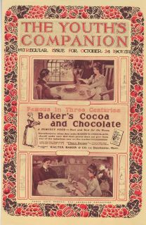 1901 Bakers Cocoa Chocolate Food Ad Early American Country Kitchen 