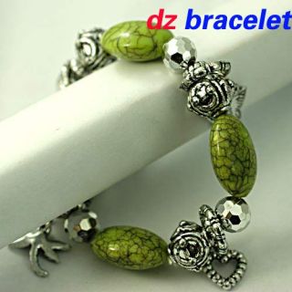  Cute Cyan Stretch Flat Round Beads Craft Dangle Bangle Bracelet