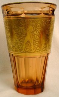 Moser Glass Rose Panel Vase Gold Encrusted Greco Roman