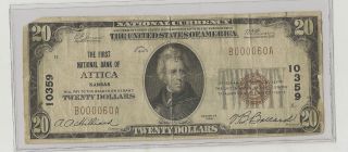 1929 $ 20 Twenty Dollar National Banknote Attica Kansas