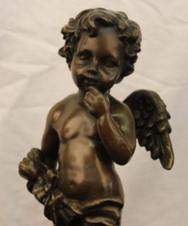 Signed Auguste Moreau Innocence Cherub Cupid Angel Bronze Statue 