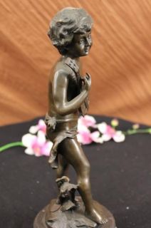 Auguste Moreau Solid Bronze Boy with Banjo Sculpture Statue Marble 