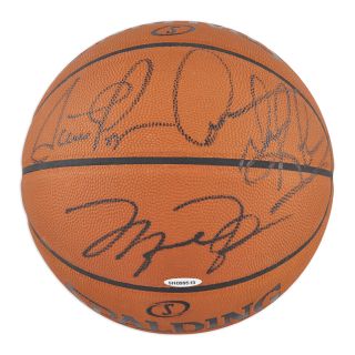   Jordan Scottie Pippen and Dennis Rodman Autographed Basketball