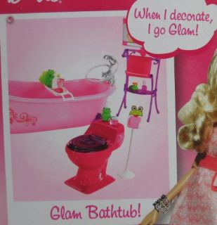 Barbie Glam Bathtub Playset Tub TV Pink Toilet Accessories RARE 2009 