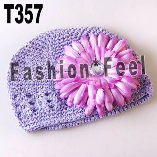 Baby Boy Girls Crochet Beanie Hat Caps Baby Peony Flower Clip 12 Color 
