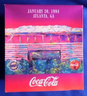 1994 Super Bowl XXVIII Designer Atlanta Coca Cola Bottle Boxed Set Pin 