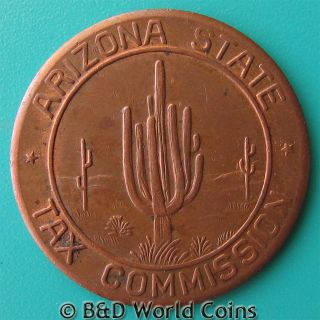 Arizona State 5 Cents Tax Commission Token 22mm 3 3gr Copper Cactus 