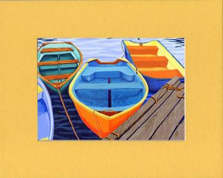 Cape Cod Orange Rowboats Matted Print Skiffs Seascape