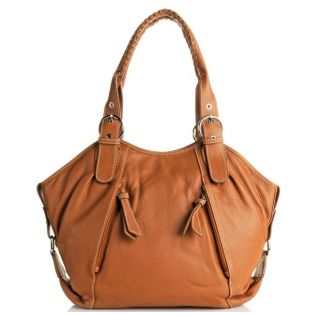 Barr Barr Leather Bag with Zip Pockets Whipstitching Cognac Handbag 