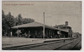 1910 Wabash Railroad Depot Station Jacksonville IL Illinois Morgan 