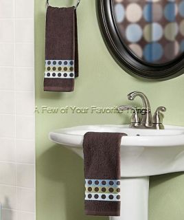 Set of 2 Polka Dot Bath Bathroom Hand Towels Brown Green Blue