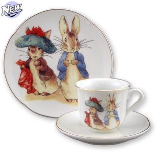 Beatrix Potter Childs Cup/Saucer/Plate w/ Peter & Benjamin by Reutter 