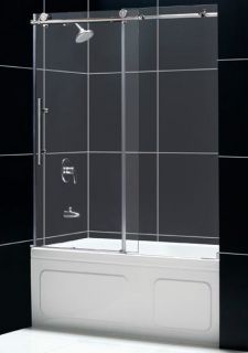 Frameless Tub Shower Doors w Rollers Clear Glass New