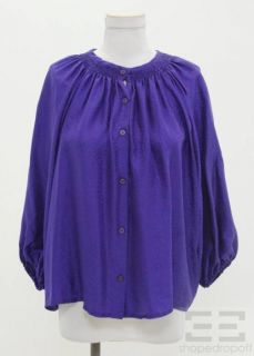Tucker by Gaby Basora Royal Purple Floral Patterned Silk Blouse Size s 