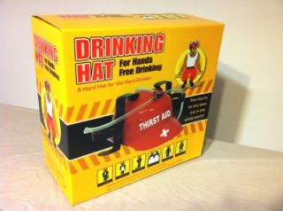 DRINKING HAT   hands free 2 beer /soda + 1 straw Hardhat novelty gift 