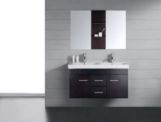    Modern Floating Double Sink Bathroom Mirror Vanity Cabinet Espresso