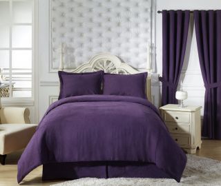 Purple Micro Suede Comforter Sham Queen Set Bedding New