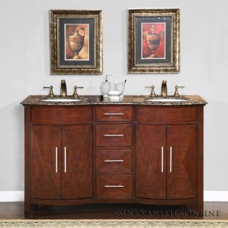     Baltic Brown Stone Top Double Bathroom Vanity White Sink Cabinet