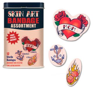 Tattoo Skin Art Bandages Retro Tin Can Sterile Band Aid Rock Set 