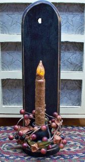 Primitive Wood Candle Sconce Distressed Black 13H