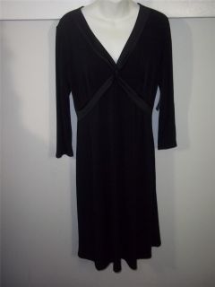 BCBG Paris Black V Neck Empire Waist 3 4 Sleeve Matte Jersey Dress Sz 