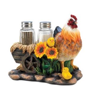   Country Farm Home Decor Rooster Chickens Pulling Salt Pepper