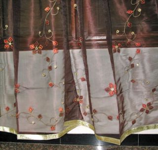   with our floral mirror embroidered Dar k Brown organza sari curtains