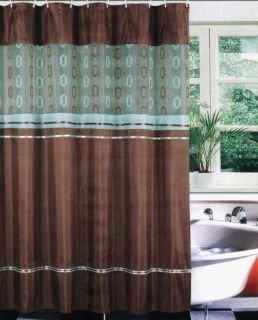 Bathtub Fabric Shower Curtain Set Liner Hook Teal Brown