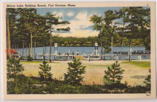   Postcard U s Army Base Mirror Lake Bathing Beach Linen Unused