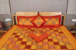 5P Bedspread Bedsheet  Indian Embroidery Tapestry Bedding 