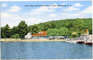 Lees Park & Bathing Beach ~LAKE HOPATCONG NJ~ c. 1945