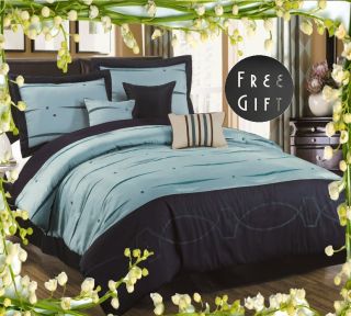    Geo Link Silky Blue Comforter Set Curtain Queen Bed in a Bag Bedding
