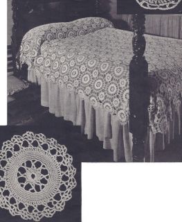 Vintage Crochet Pattern Motif Bedspread Starwheel Round