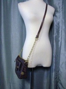 NWT BRAHMIN MOLLY ABERGINE Melbourne Croc Leather Collection Crossbody 