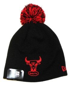   Pom Pop Knit Chicago Bulls Black Red Beenie Beanie Stocking Cap