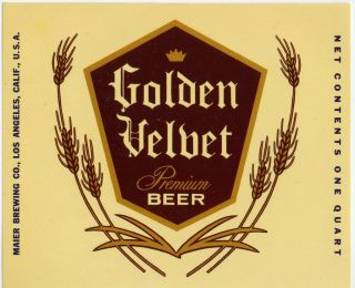 Golden Velvet Premium Beer Maier Brewing Co Beer Label