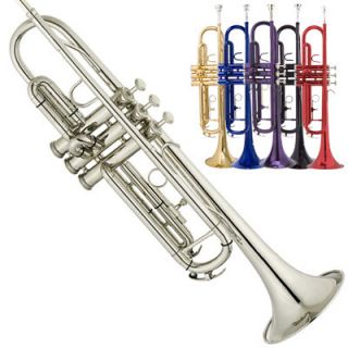 Mendini School Band Bb Trumpet +Case+Care Kit ~Silver Gold Black Blue 