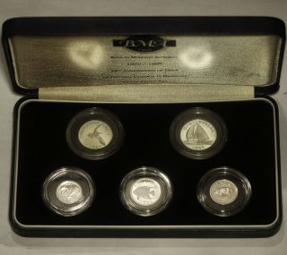 1995 bermuda 5 coin silver proof set 25th anniversary coa